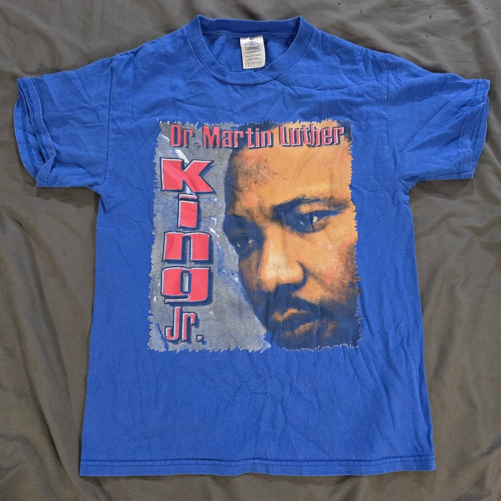 Dr Martin Luther King Jr MLK Graphic T-Shirt Blue Small Delta Pro Weight Vtg Y2K